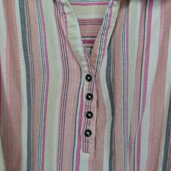 Maurices 0X Striped Pink Beige Tan 1/4 Button Collared Tank Top Blouse - Picture 4 of 8